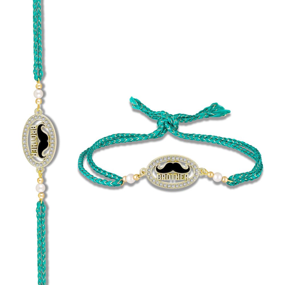 Brother Rakhi with Quirky Black Moustache & Sparkling Crystals