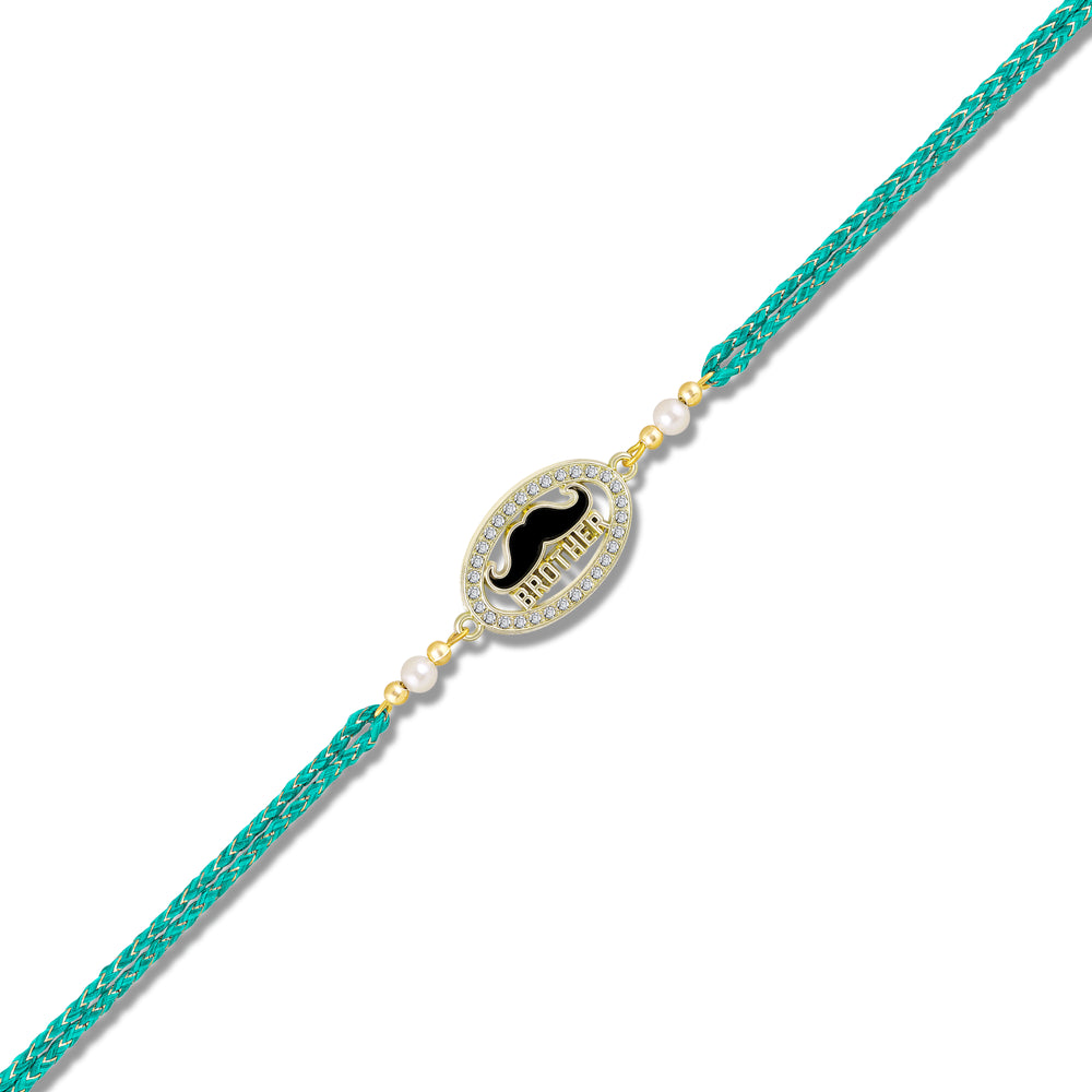 Brother Rakhi with Quirky Black Moustache & Sparkling Crystals