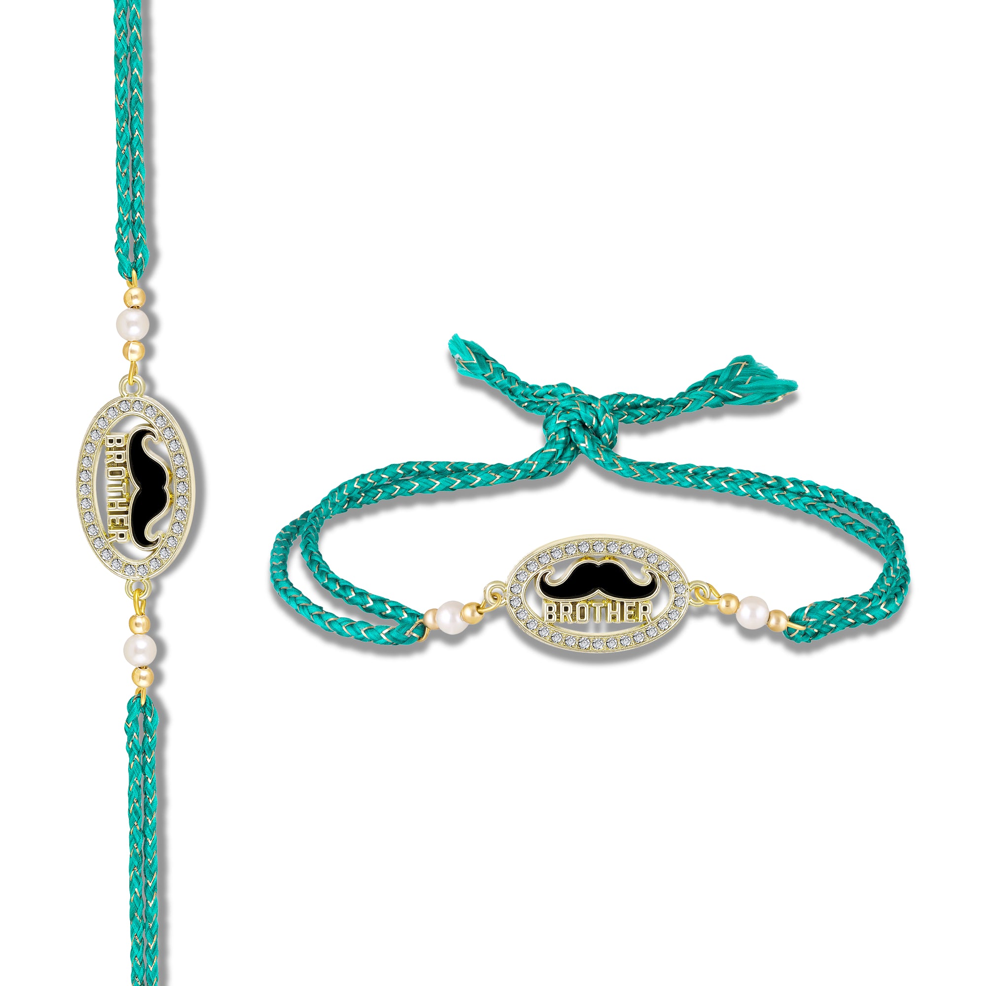Brother Rakhi with Quirky Black Moustache & Sparkling Crystals