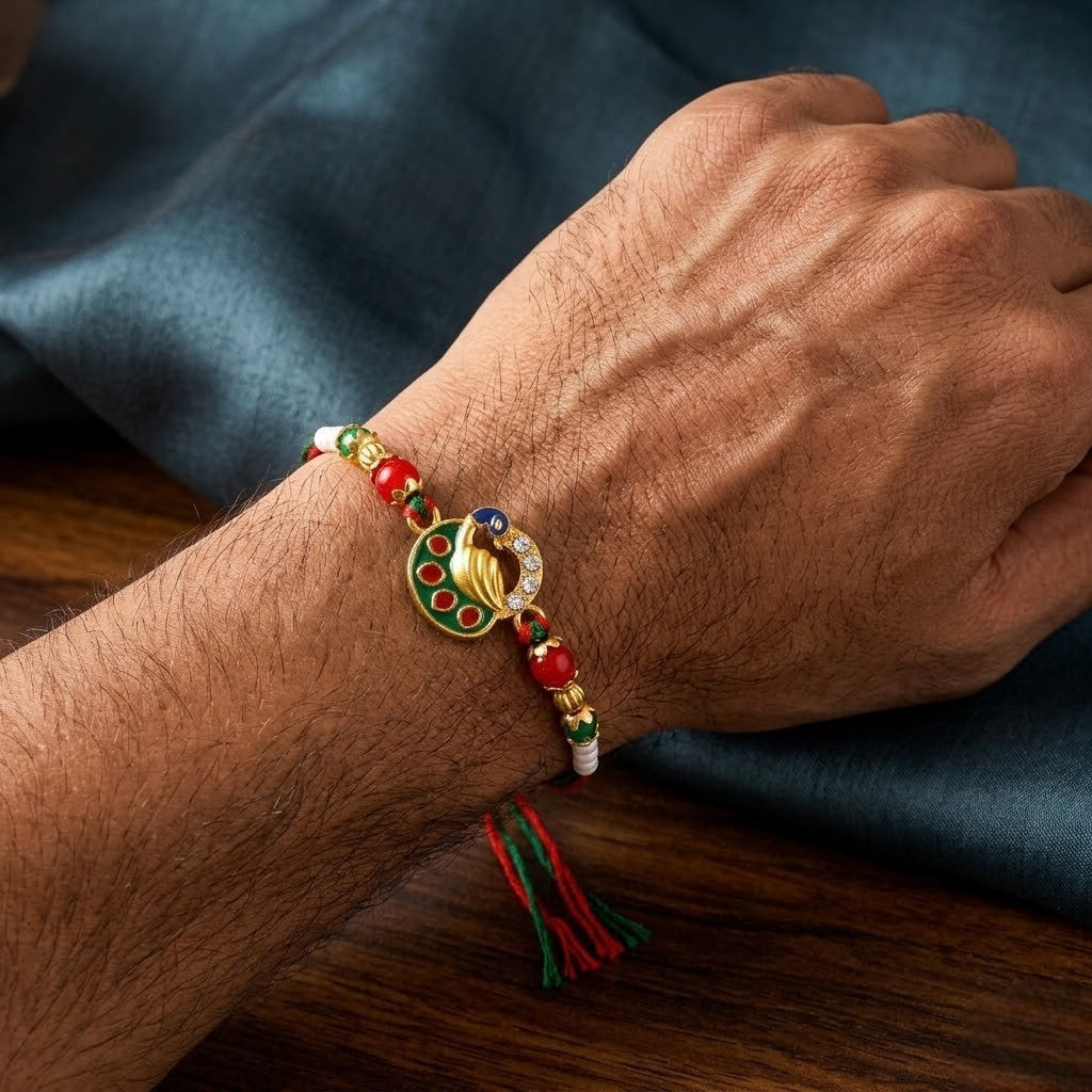 Traditional Meenakari Peacock Rakhi for Brother