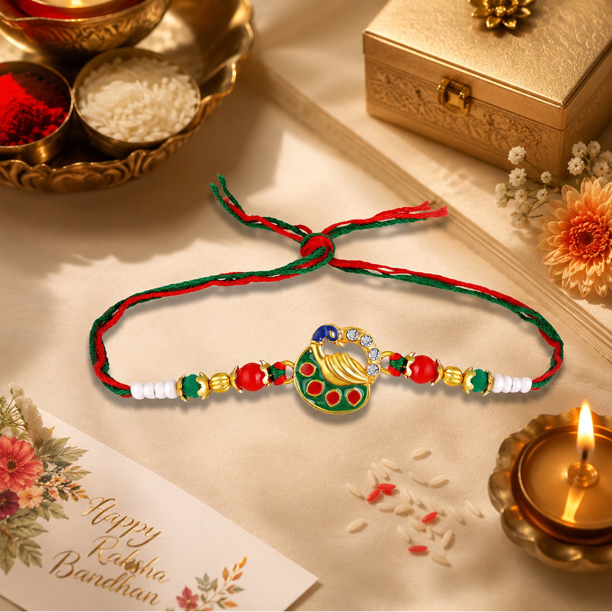 Traditional Meenakari Peacock Rakhi for Brother