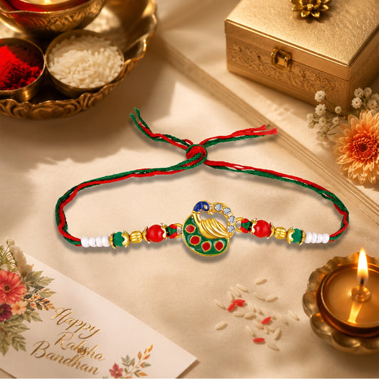 Traditional Meenakari Peacock Rakhi for Brother