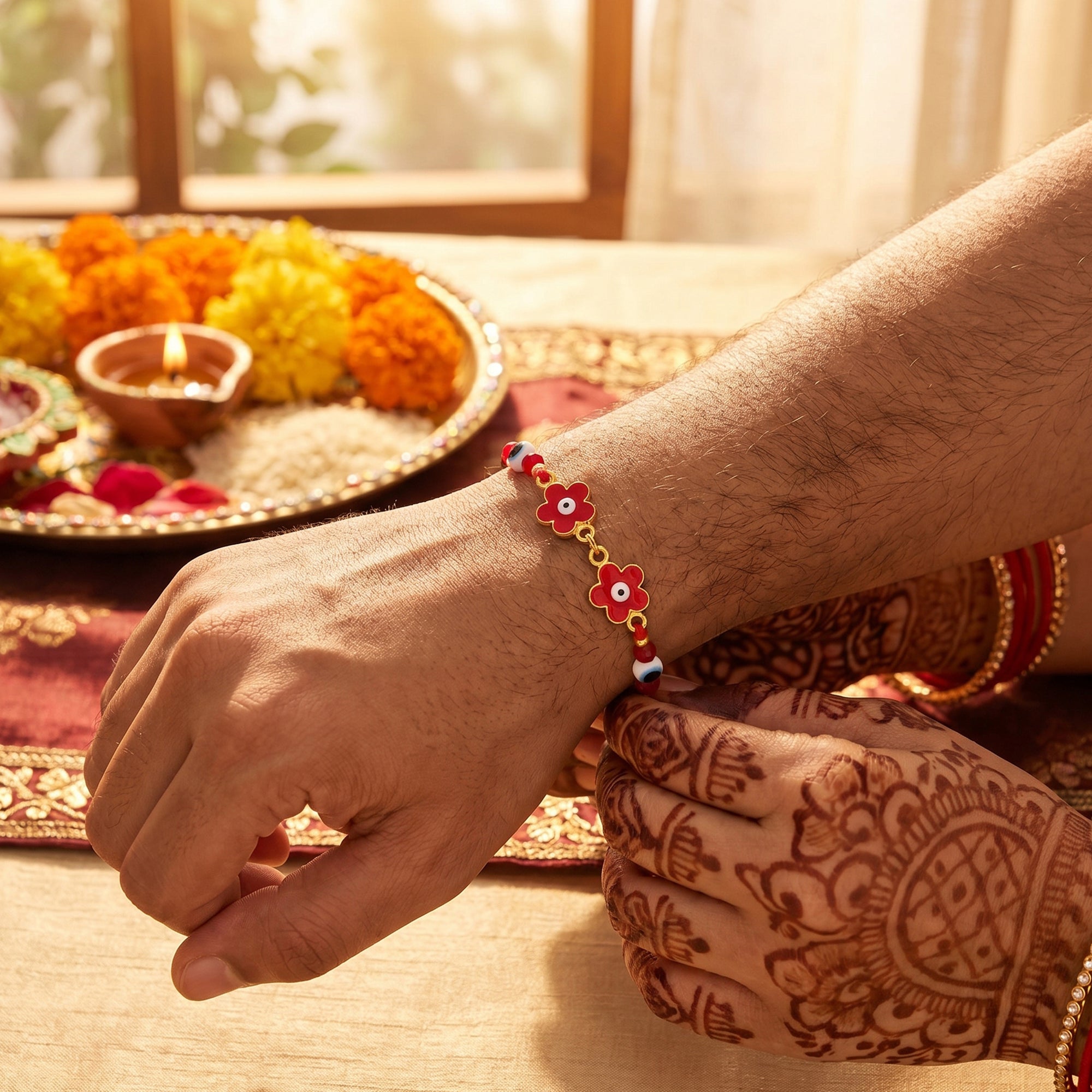 Floral Evil Eye Rakhi for Bhai