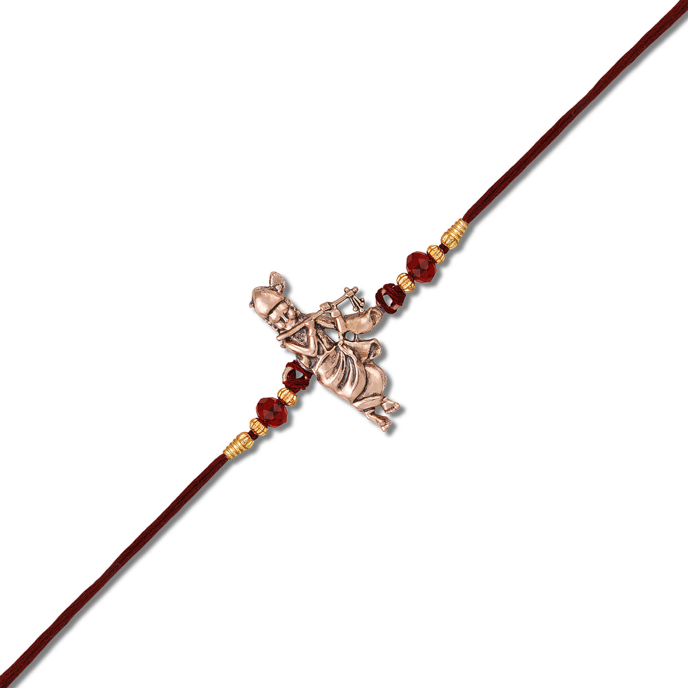 Rose Gold Traditional Krishna Flute Rakhi