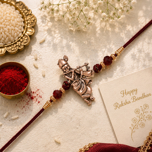 Rose Gold Traditional Krishna Flute Rakhi