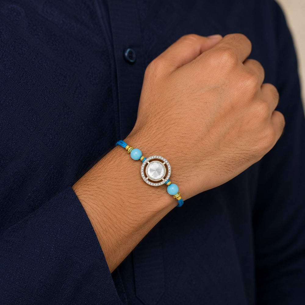 Aqua Blue Beaded Men Rakhi