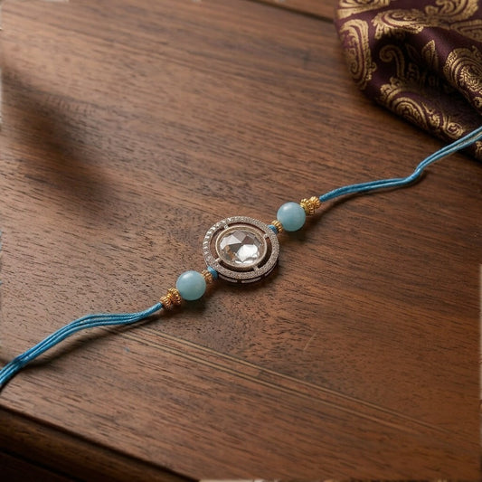 Aqua Blue Beaded Men Rakhi