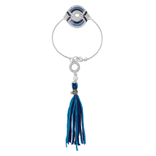 Blue Meena Work Enamel Lumba Rakhi with Tassel