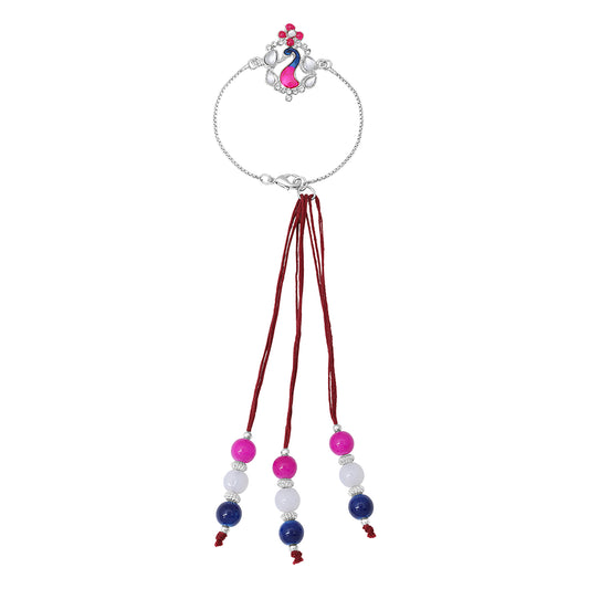 Peacock Shaped Meena Work Enamel Lumba Rakhi