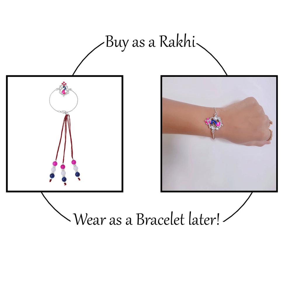 Peacock Shaped Meena Work Enamel Lumba Rakhi