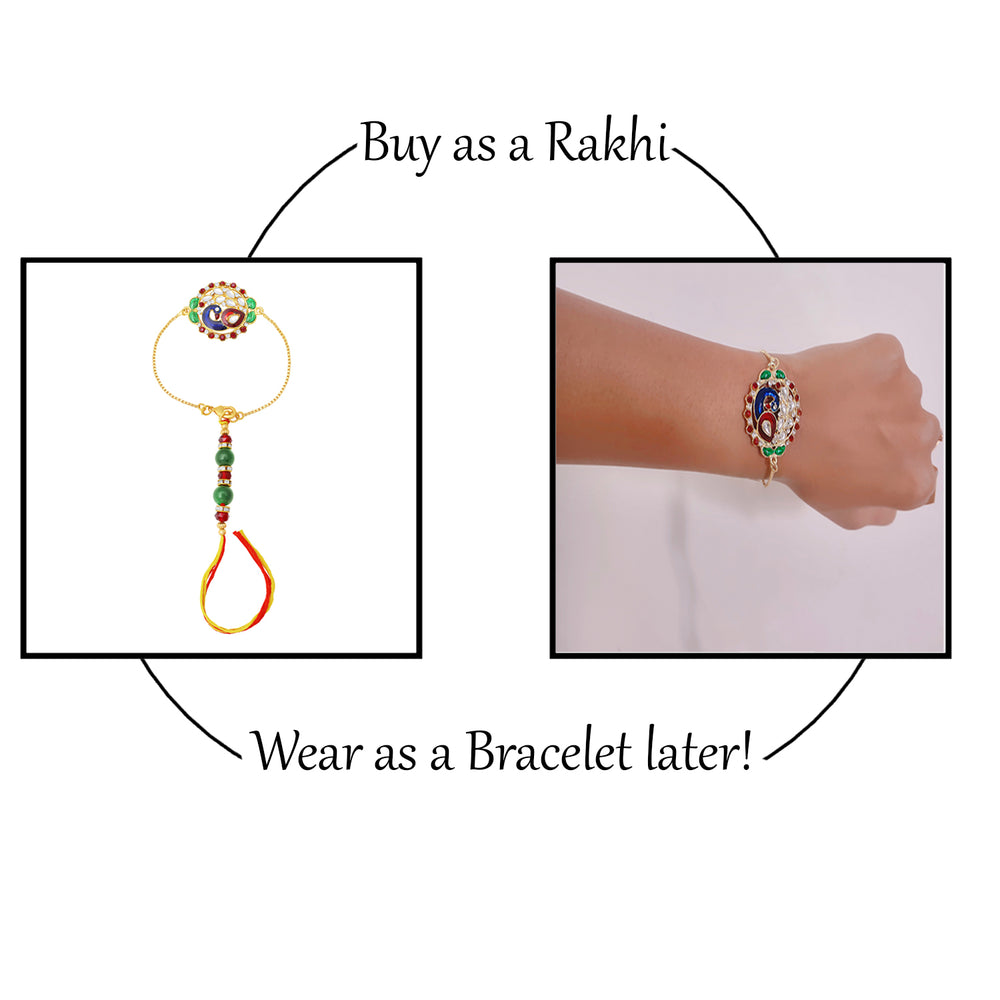 Peacock Shaped Meena Work Enamel Lumba Rakhi
