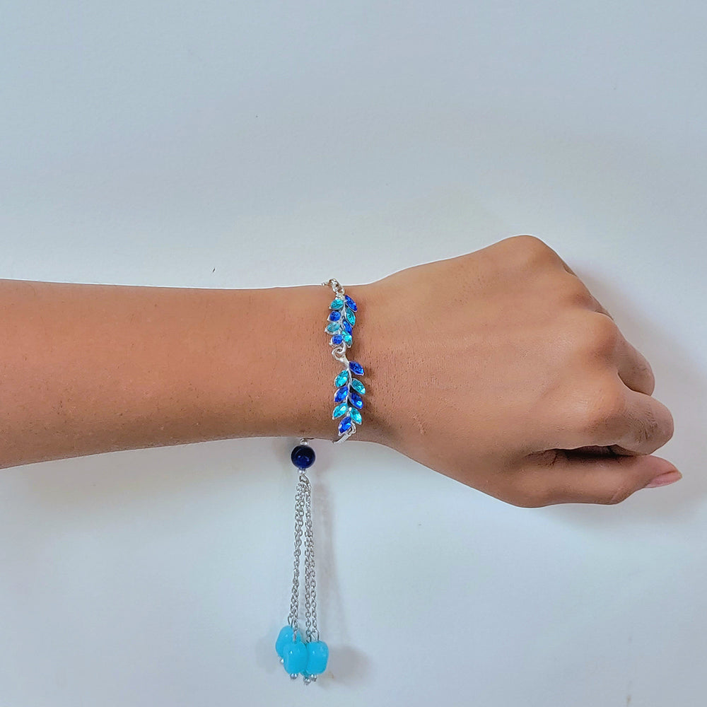 Leaf Shaped Lumba Rakhi Bracelet for Bhabhi with Crystals