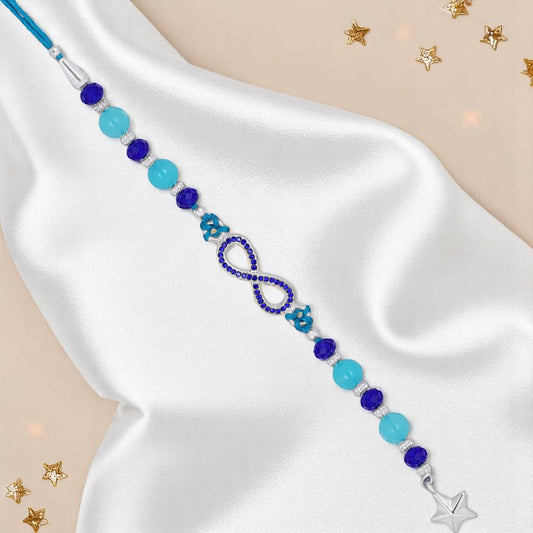 Infinity Shape Blue Crystal Studed Lumba Rakhi