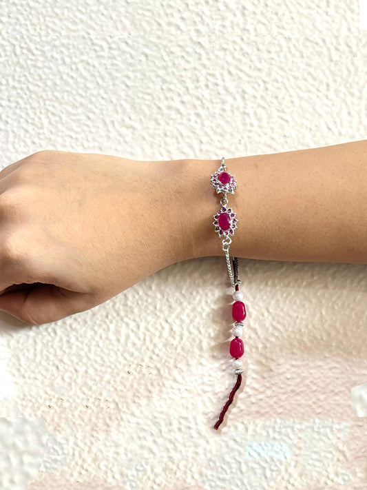 Pink Crystals Floral Lumba Rakhi