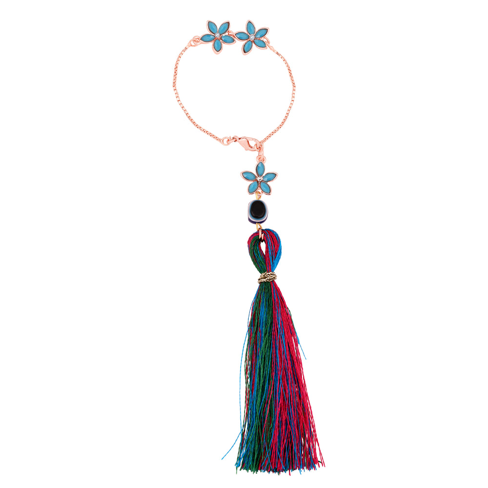 Blue Crystals Floral and Evil Eye Lumba Rakhi