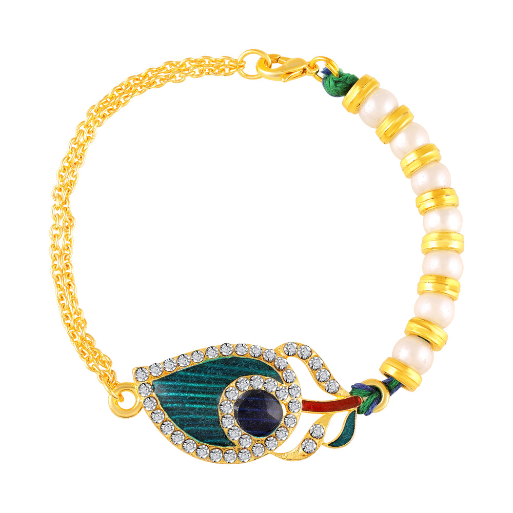 Peacock-Feather-Themed Lumba Rakhi for Bhabhi