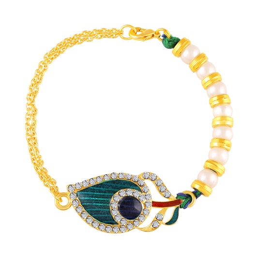 Peacock-Feather-Themed Lumba Rakhi for Bhabhi