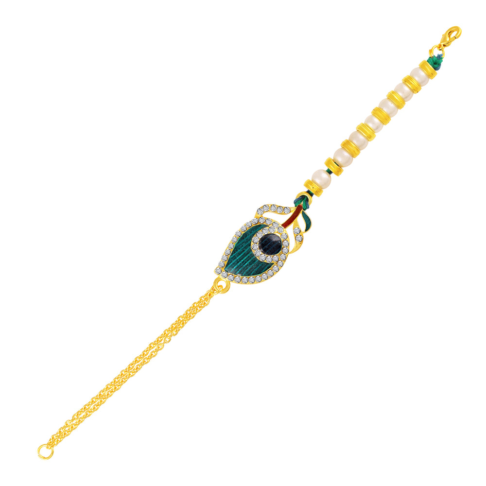 Peacock-Feather-Themed Lumba Rakhi for Bhabhi