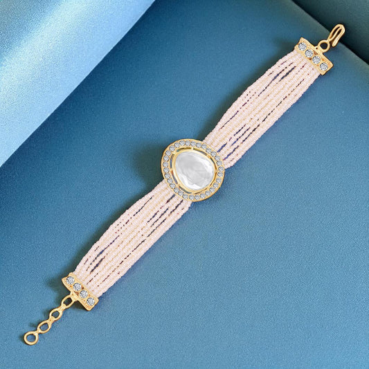 Elegant White Artificial Pearl Lumba Rakhi for Bhabhi