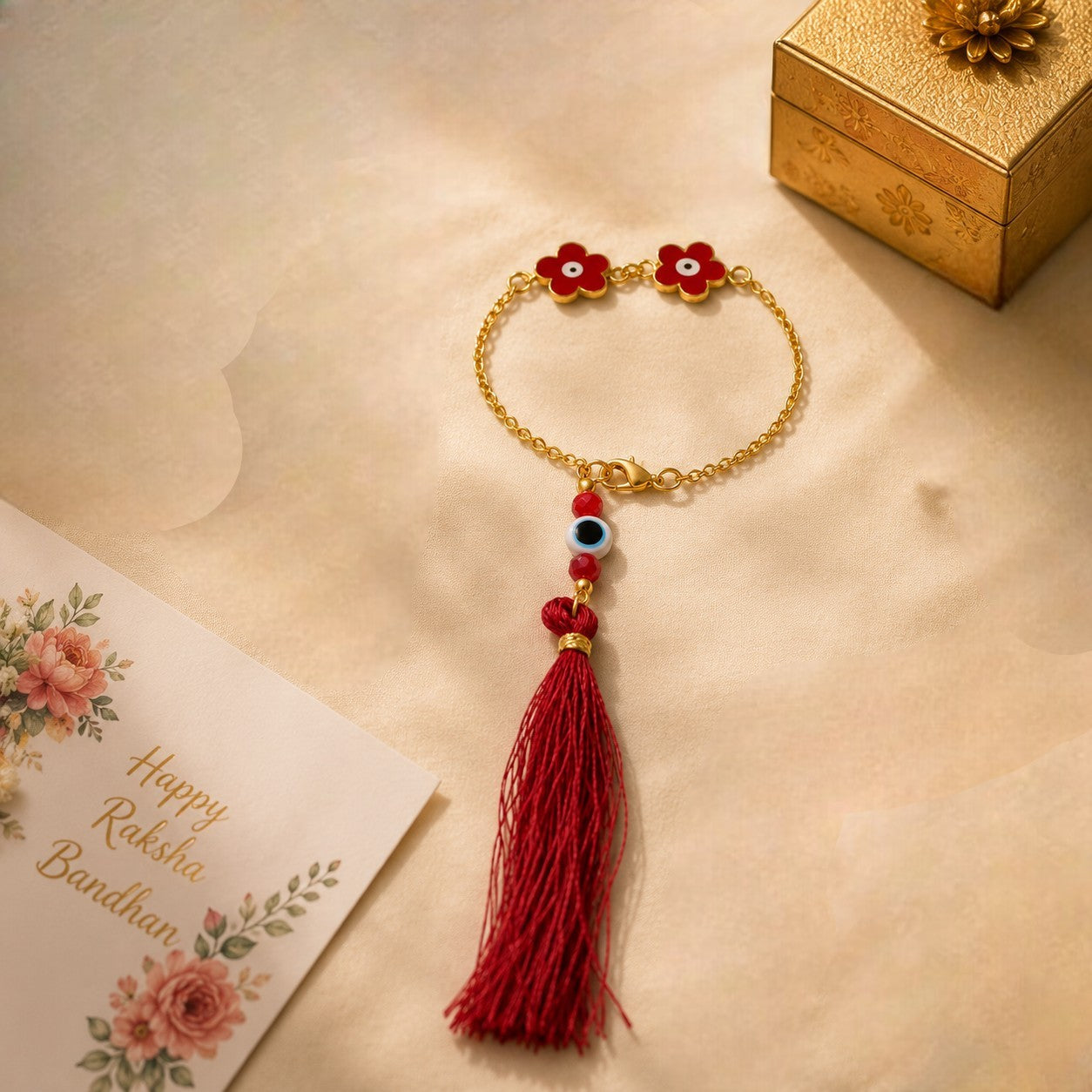 Floral Evil Eye Lumba Rakhi Bracelet