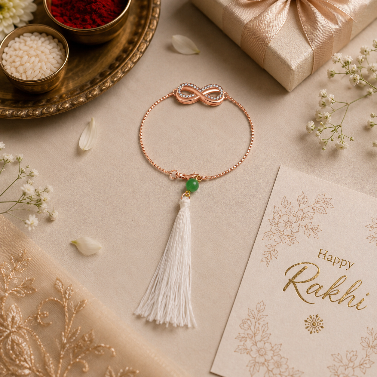 Elegant Rose Gold Infinity Lumba Rakhi