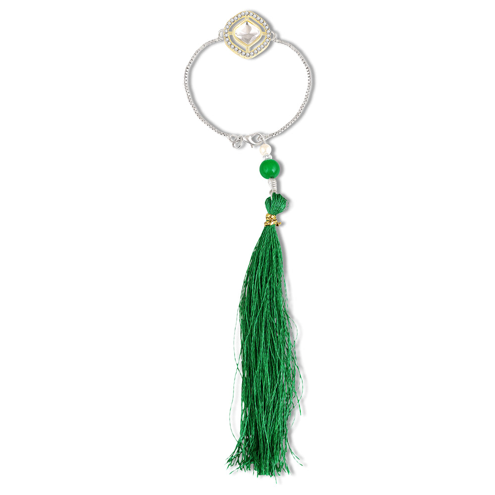 Green Tassel Teardrop Stone Studded Lumba Rakhi