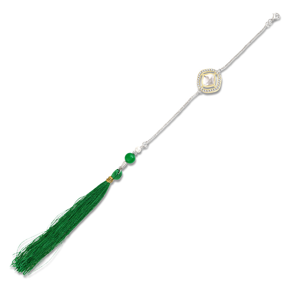 Green Tassel Teardrop Stone Studded Lumba Rakhi
