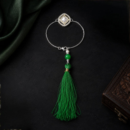Green Tassel Teardrop Stone Studded Lumba Rakhi