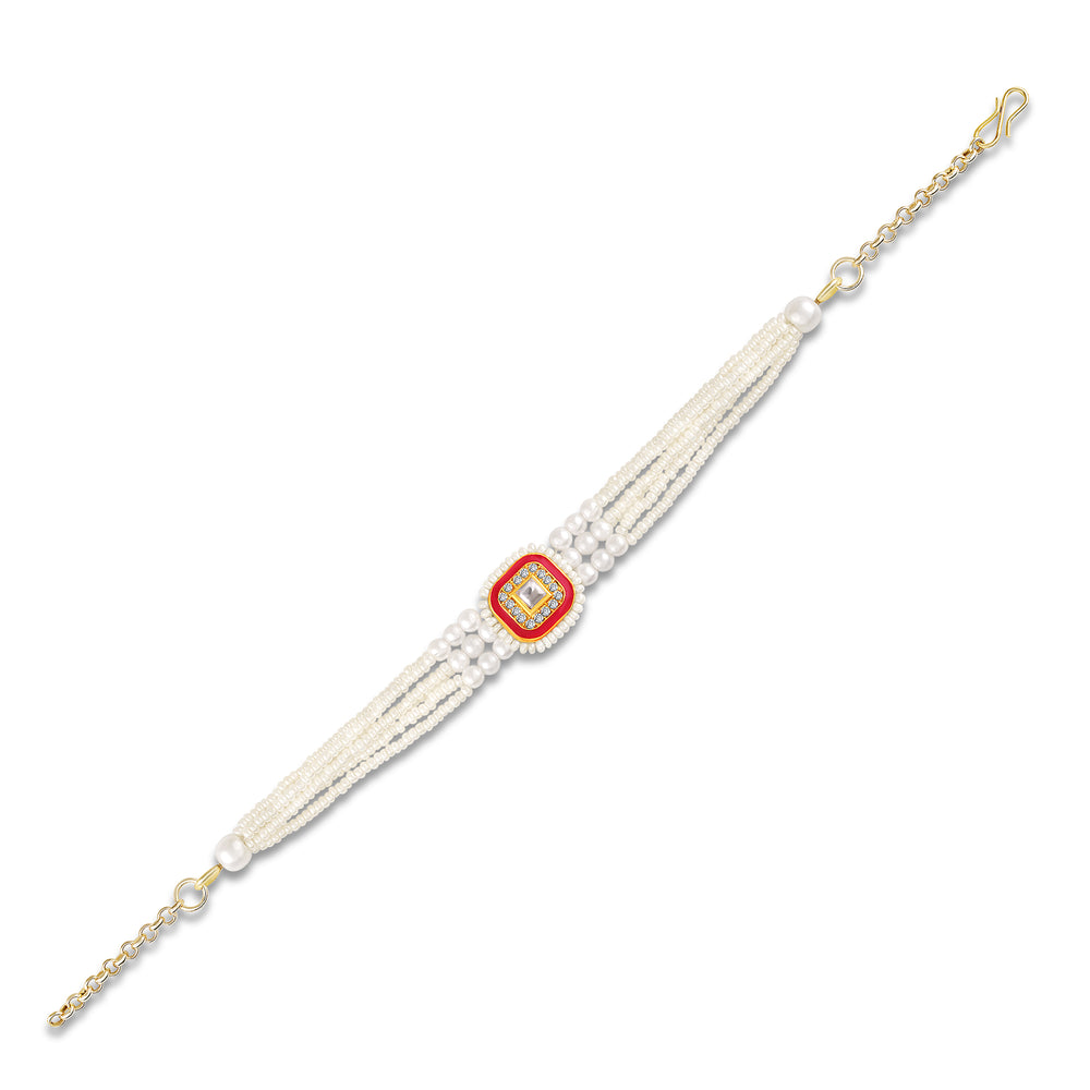 Artificial Pearl Elegance Red Square Lumba Rakhi