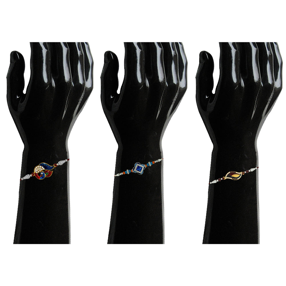 Gleaming Crystals Meenakari Rakhi combo