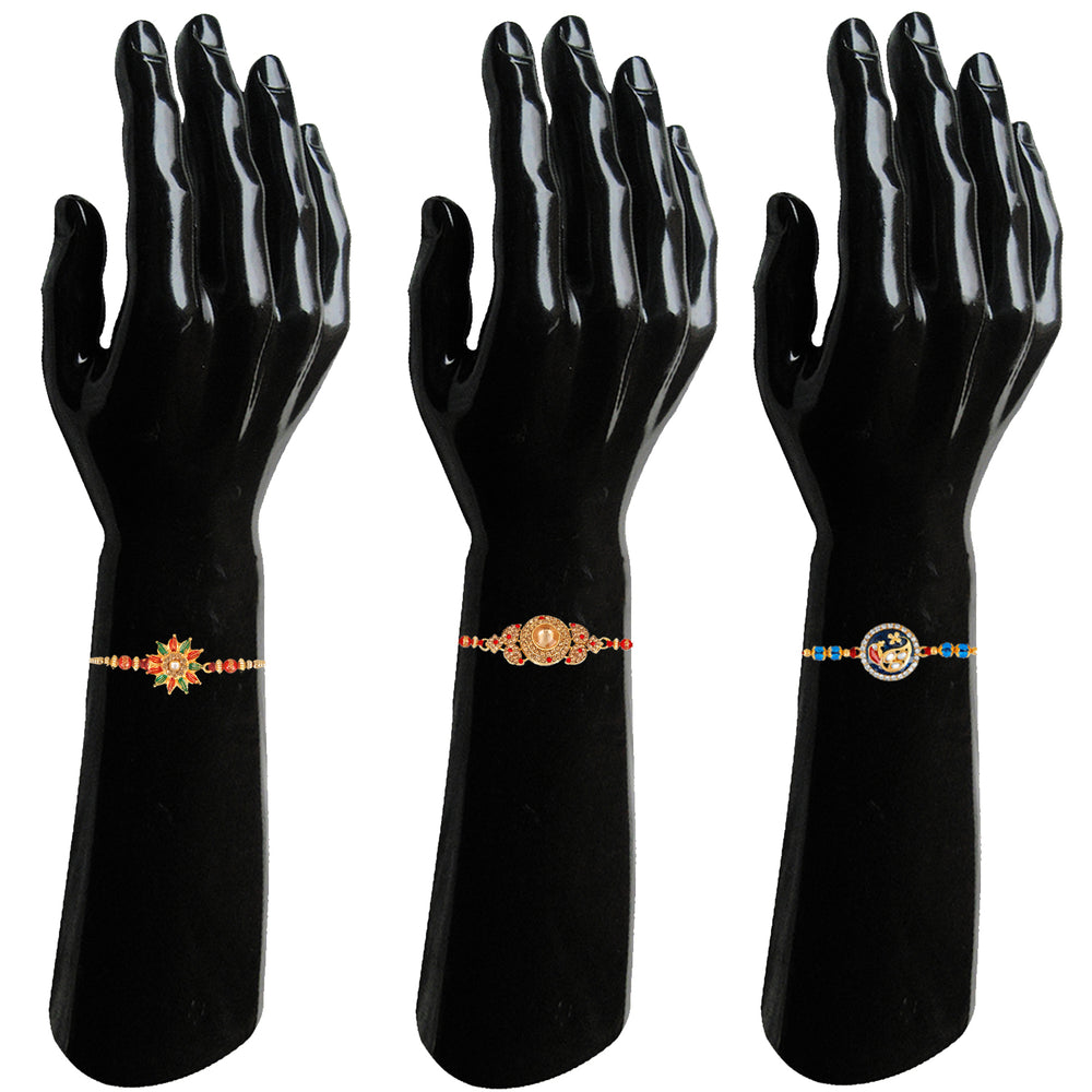 Combo of 3 Designer Gleaming multicolour Crystals meena work Rakhi (Bracelet)