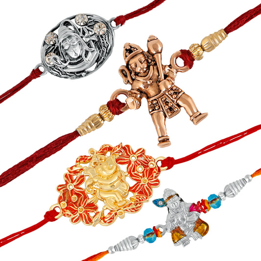 Combo of 4 Meenakari Spiritual Lord Shiva, Jai Hanuman, Lord Ganesha and Lord Krishna Rakhi (Bracelet)