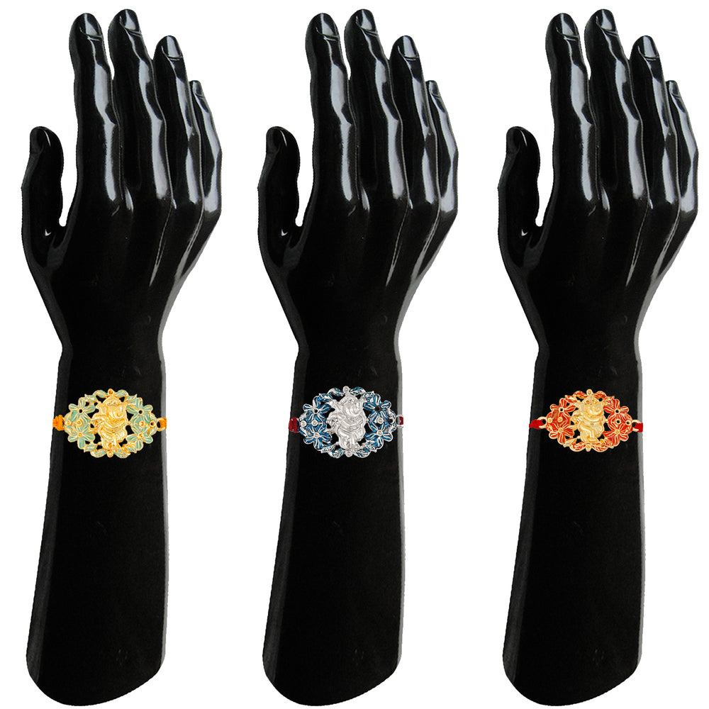 Combo of 3 Floral Meenakari inspired Lord Ganesha Rakhi (Bracelet)