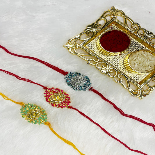 Combo of 3 Floral Meenakari inspired Lord Ganesha Rakhi (Bracelet)