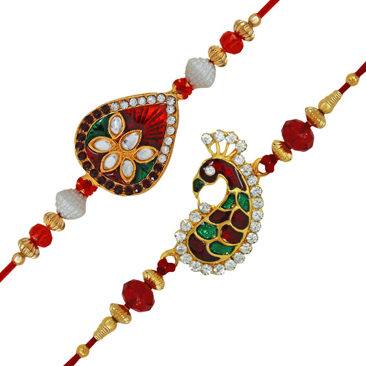 Combo of 2 Attractive Meenakari work Feathery Peacock Rakhi (Bracelet)
