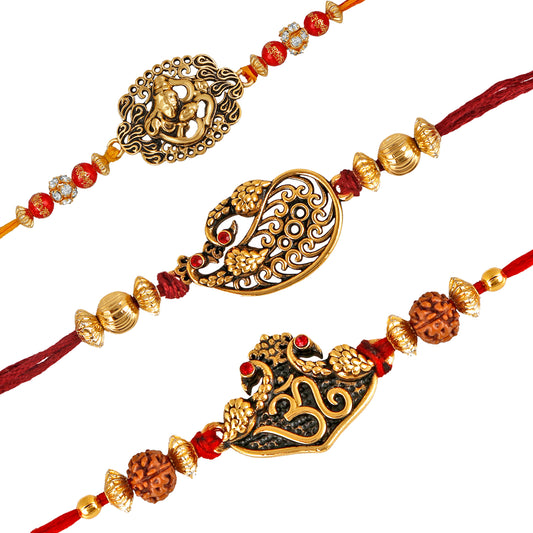 Combo of 3 Om Shivji, Om Rudraksha and Feathery Peacock Rakhi (Bracelet)