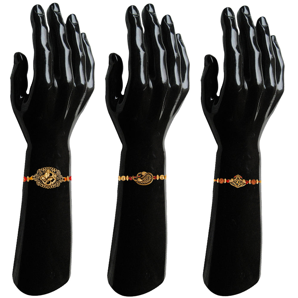 Combo of 3 Om Shivji, Om Rudraksha and Feathery Peacock Rakhi (Bracelet)