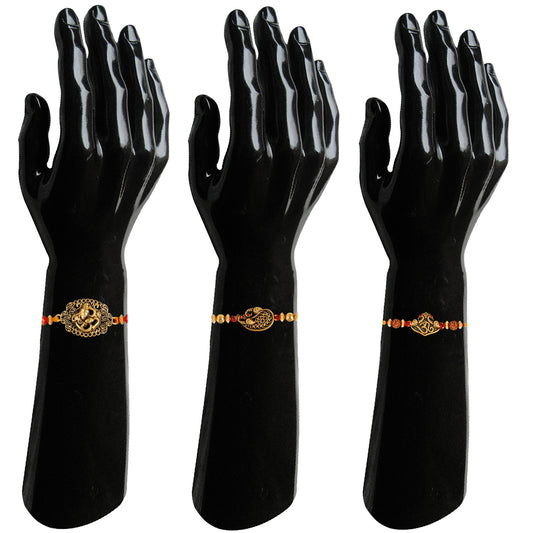 Combo of 3 Om Shivji, Om Rudraksha and Feathery Peacock Rakhi (Bracelet)