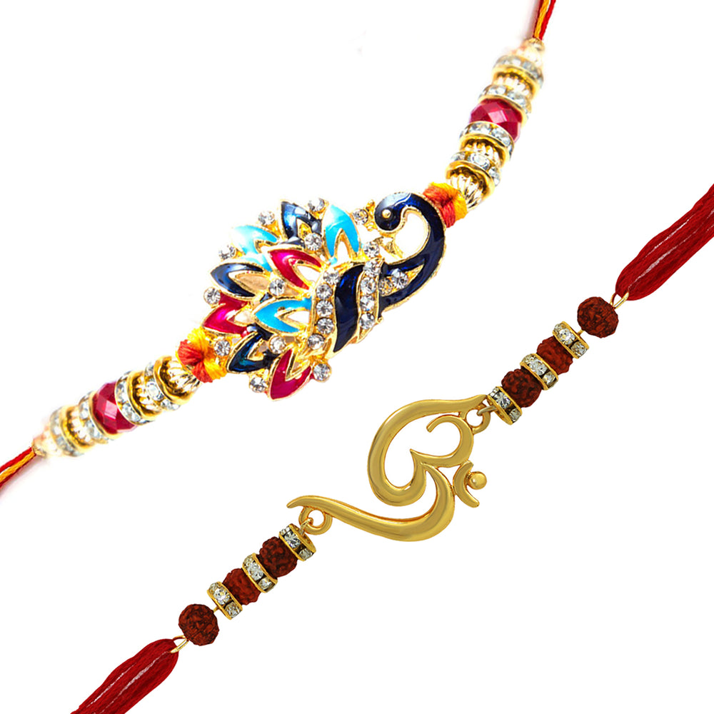 Combo of Om and Peacock 'Bhaiya bhabhi' Rakhis