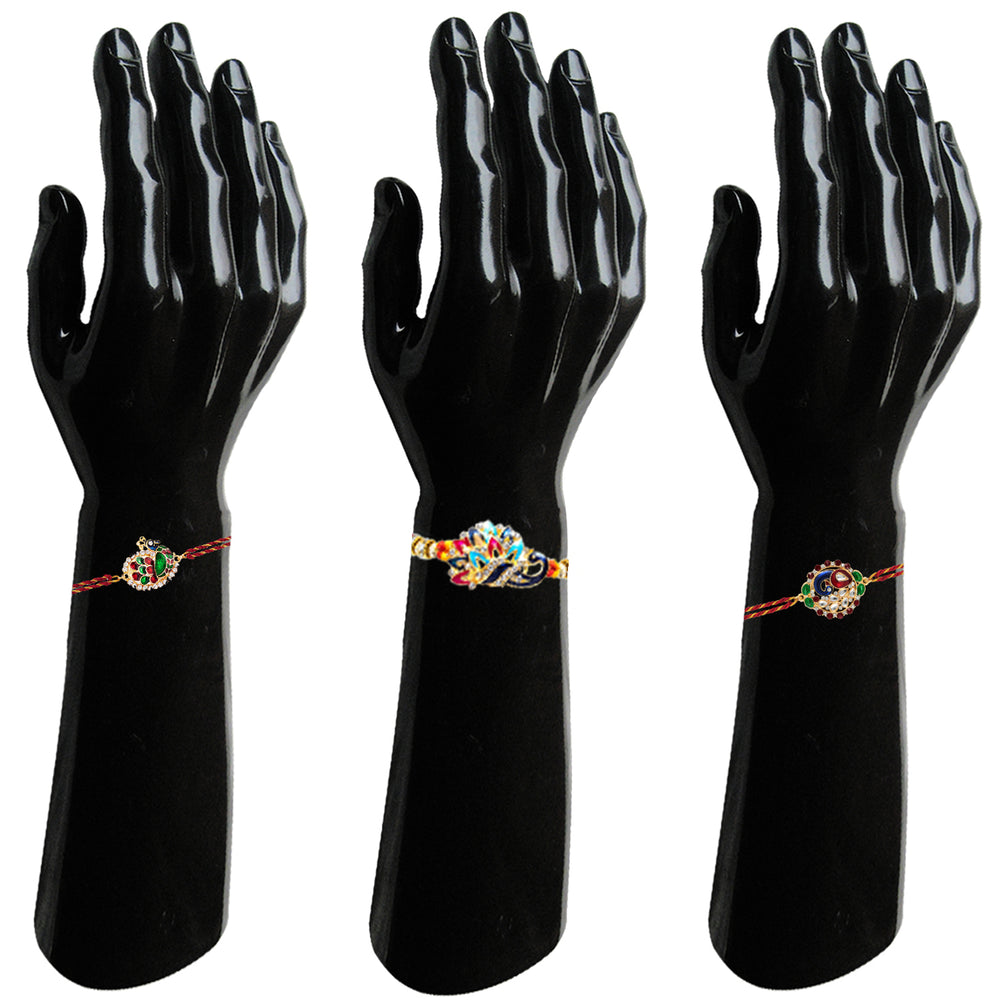 Meenakari Work Combo of Three Charming Peacock Shaped Rakhis