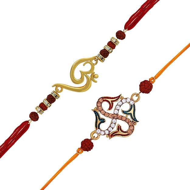 Combo of Om Ganesha Krishana and Swastik Rakhis