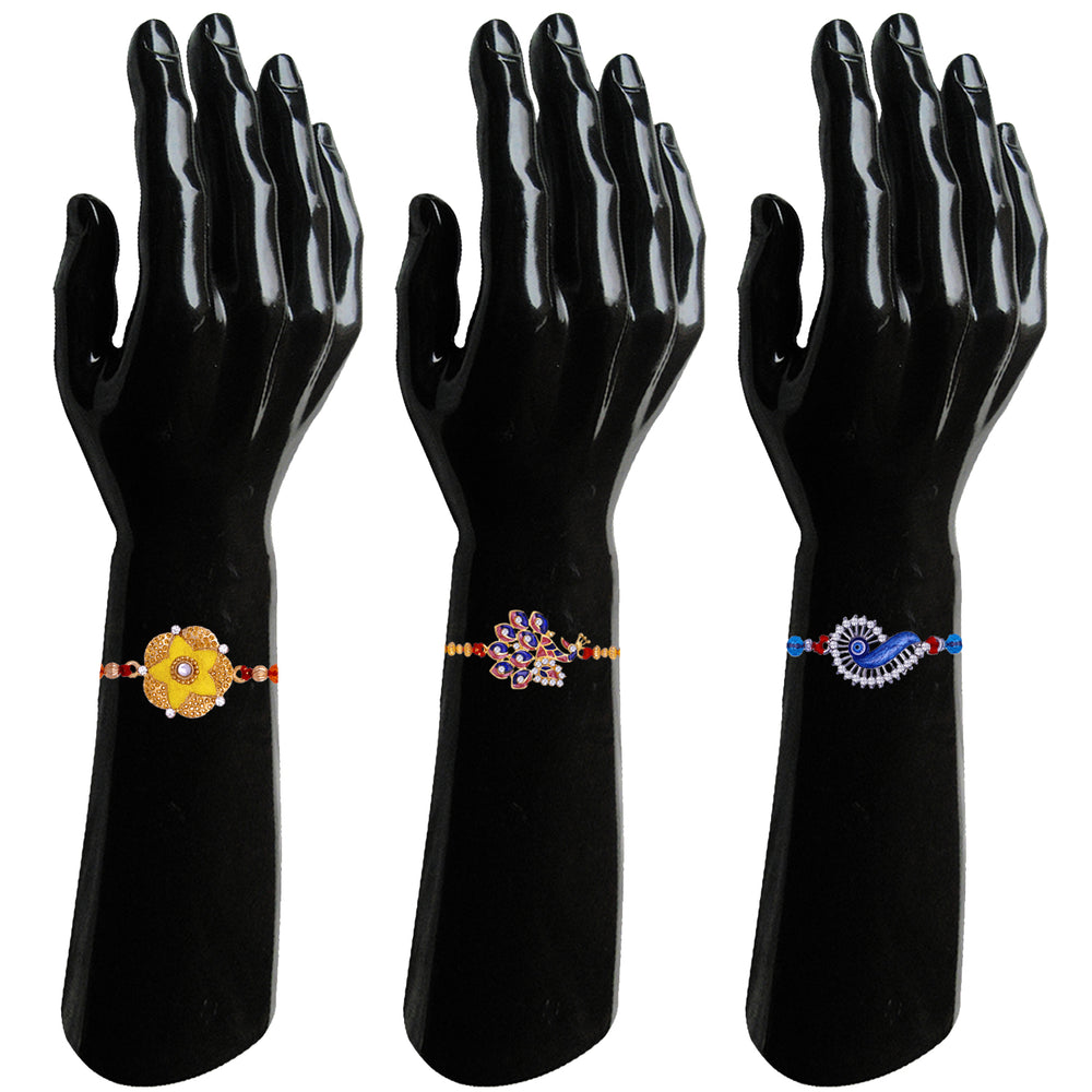Combo of Floral, Evil Eye and Peacock Shaped Rakhi's