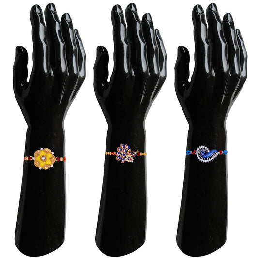 Combo of Floral, Evil Eye and Peacock Shaped Rakhi's
