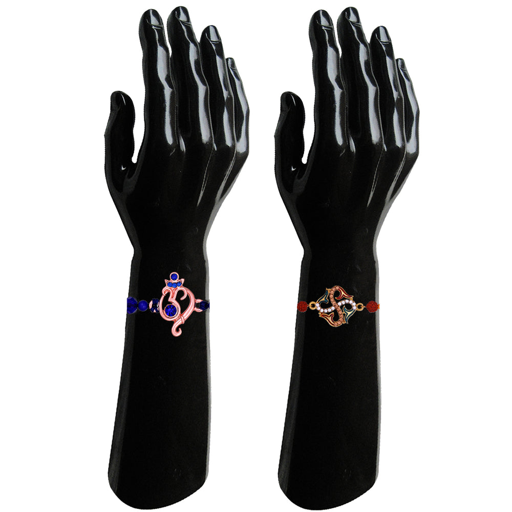 Multicolor Combo of Evil Eye, Ganpati, Swastik and Peacock Shaped Rakhi Set