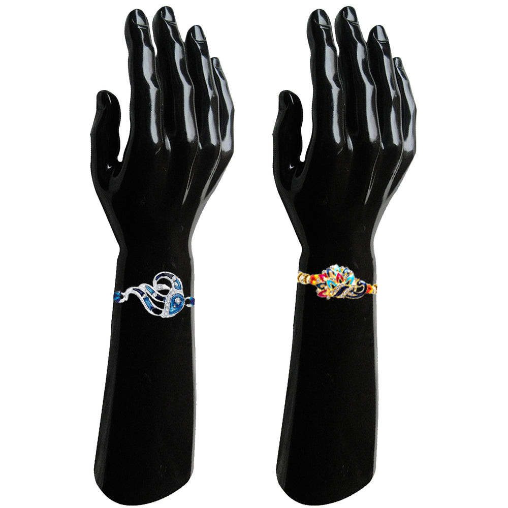 Combo of 4 Multicolor Crystals Peacock Shaped Rakhis