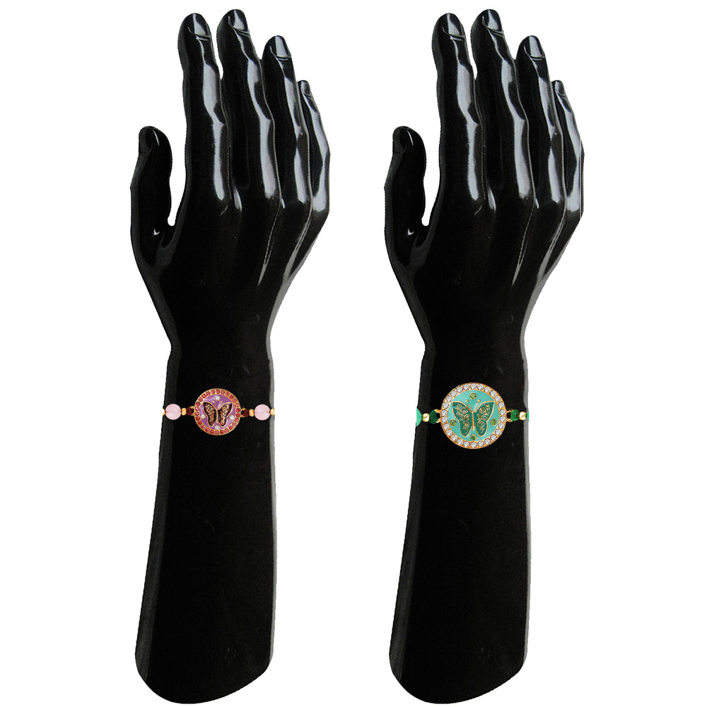 Combo of 2 Meenakari Work Enamel Round and Butterfly-Shaped Rakhi's