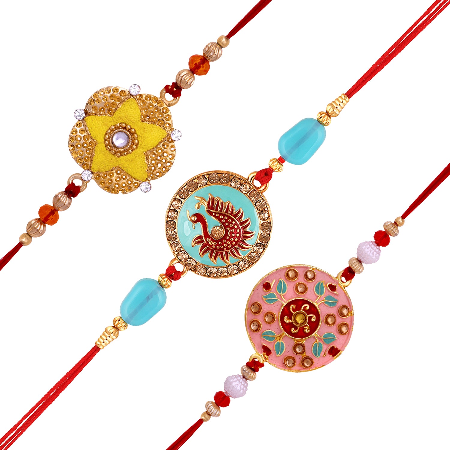 Combo of 3 Meenakari Work Enamel Fancy Rakhi's