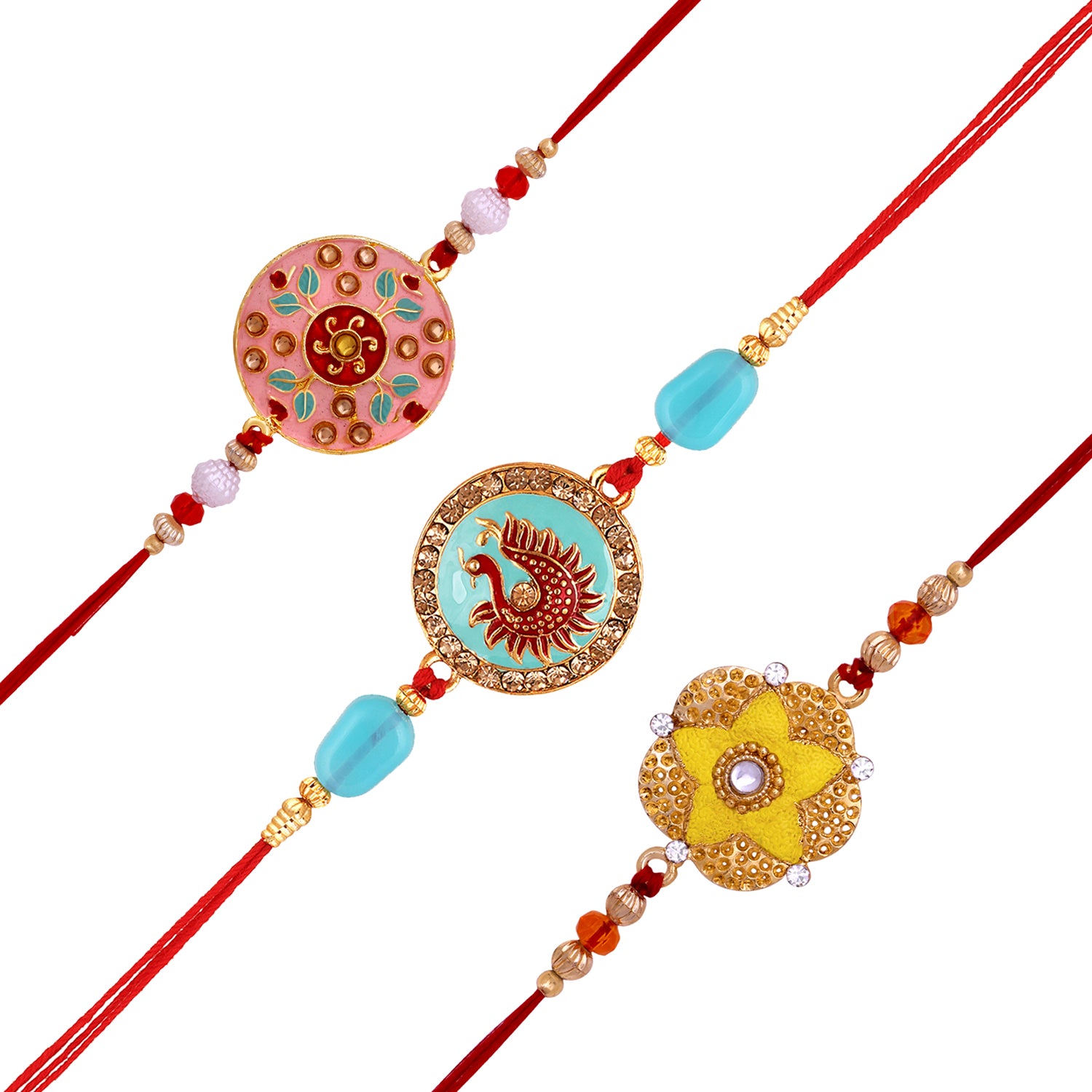 Combo of 3 Meenakari Work Enamel Fancy Rakhi's