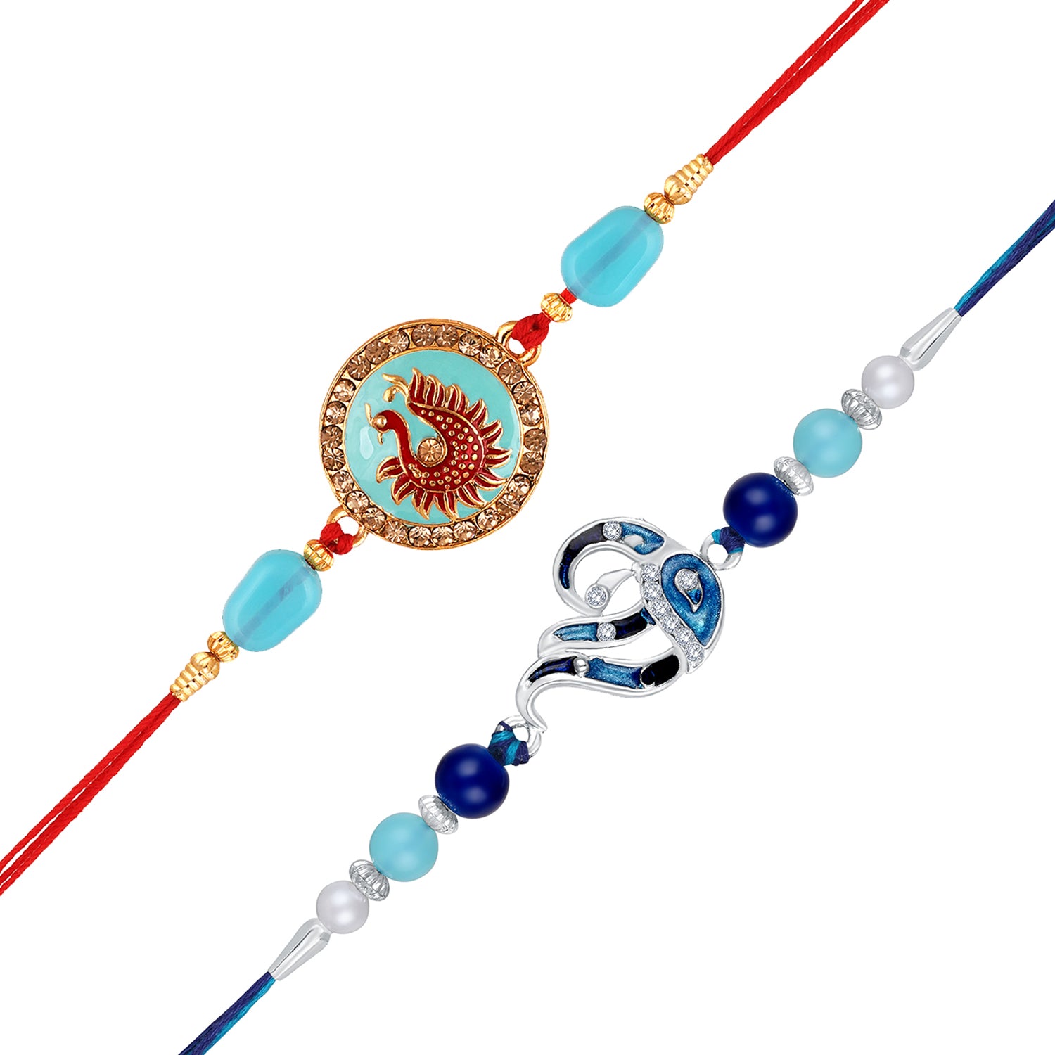 Combo of 2 Meenakari Work Peacock-Shaped Rakhis