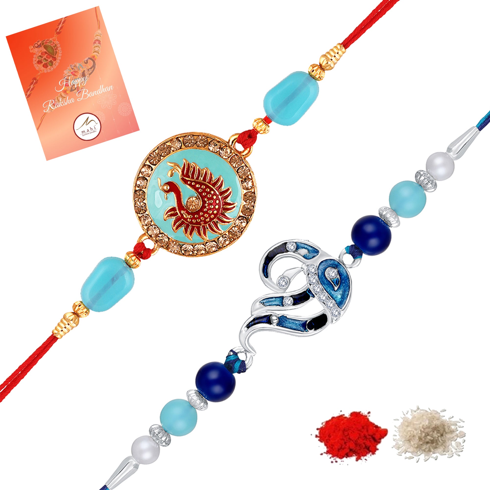 Combo of 2 Meenakari Work Peacock-Shaped Rakhis